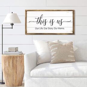 Large Family Sign for Home Decor, Rustic Wood Framed Family Sign Wall Decor for Kitchen, Living Room, Bathroom, Bedroom, Family Wall Art Gift for Family 27.5 × 9.5 inch