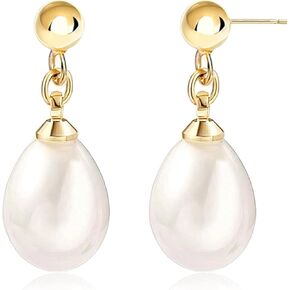 18K Gold Plated S925 Sterling Silver Dangle Earrings for Women Lightweight Double Pearl Earrings Wedding Trendy Jewelry Christmas Gift