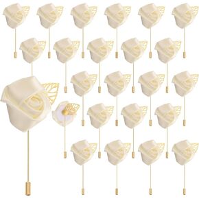 uxcell 24pcs Champagne Pink Rose Boutonnieres Flower Buttonholes Pocket Boutonnieres Pins for Wedding Ceremony Anniversary Prom Formal Dinner Party