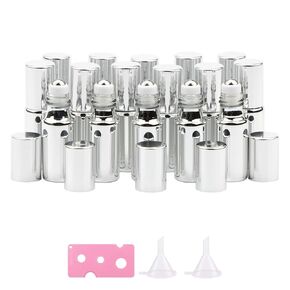 Kesell 16 pcs 5ml Glass Roll-On Bottle Empty Container with Stainless Steel Roller Ball for Essential Oil, Perfume – Gold