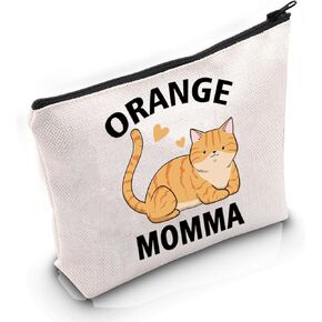 VAMSII Tabby Cat Lover Gift Orange Momma Makeup Bag Orange Cat Mom Cosmetic Bag Orange Cat Owner Gift (Orange Momma M)