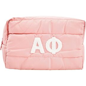 Sorority Shop Alpha Phi Makeup Bag- Puffer Style with Sorority Letters, Travel Cosmetic Bag with Zipper Closure, Perfect Alpha Phi Sorority Gifts for Women
