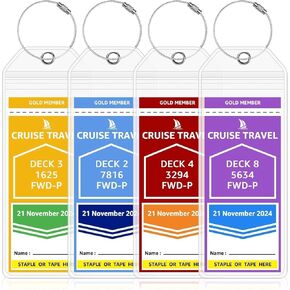 Cruise Luggage Tag Holder with Steel Ring, Compatible with Cruise Ship Essentials for Princess, Carnival, Cruise Ship Essentials, Luggage Tags for suitcases(7.5"*2.5", 4 Piece)