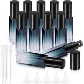 Kesell 11 Pack 10ml Spray Bottles Glass Refillable Perfume Atomizer for Travel Square Empty Bottles Containers Portable Glass Perfume Bottle Set with 5pcs Funnel and 5pcs Dropper (Black Cap)