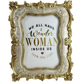 5x7 Antique Gold Rose Picture Frame 5 x 7 Vintage Golden Flowers Silver Roses Decorative Retro Photo Frames for Table & Wall Mount
