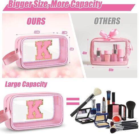 Initial Makeup Bag,Letter A Cute Clear Monogrammed Cosmetic Travel Bag for Womens Girls,Personalized Pink Aesthetic Traveling Make Up Organizer Bag for Beach,Waterproof Toiletry Bag in Kuwait