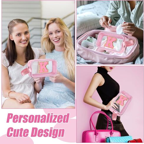 Initial Makeup Bag,Letter A Cute Clear Monogrammed Cosmetic Travel Bag for Womens Girls,Personalized Pink Aesthetic Traveling Make Up Organizer Bag for Beach,Waterproof Toiletry Bag in Kuwait