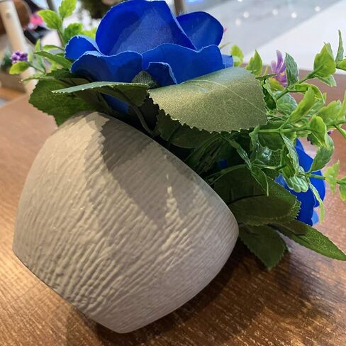 Small Fake Plants Artificial Silk Rose Flower Bushel Bouquet in Textured Imitation Wood Pot for Home, Office, Kitchen, Bathroom, Countertop Décor (Deep Blue) in Saudi Arabia