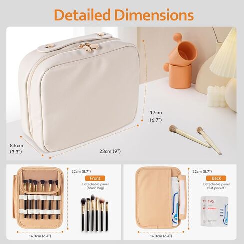 Abiudeng Makeup Bag Travel Makeup Bag Wide-Open Make Up Bag with Brush Compartments Large Portable Cosmetic Bag Pouch with Handle PU Leather Water-Resistant Makeup Organiser Bag for Women-Black in Saudi Arabia