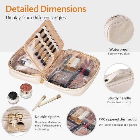 Abiudeng Makeup Bag Travel Makeup Bag Wide-Open Make Up Bag with Brush Compartments Large Portable Cosmetic Bag Pouch with Handle PU Leather Water-Resistant Makeup Organiser Bag for Women-Black in Saudi Arabia