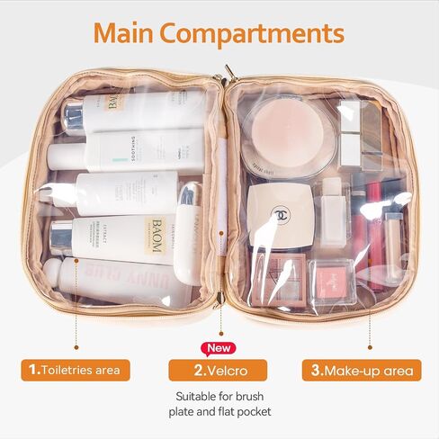 Abiudeng Makeup Bag Travel Makeup Bag Wide-Open Make Up Bag with Brush Compartments Large Portable Cosmetic Bag Pouch with Handle PU Leather Water-Resistant Makeup Organiser Bag for Women-Black in Saudi Arabia