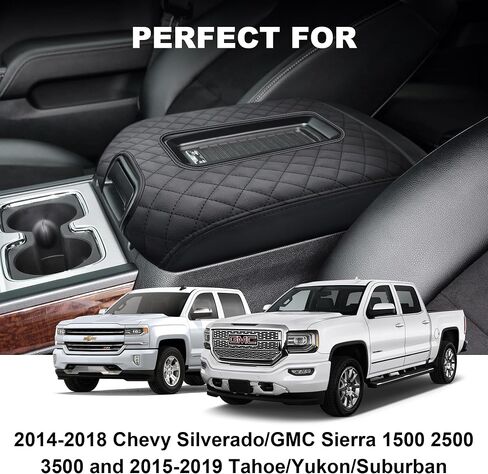غطاء وحدة التحكم المركزية لملحقات Chevy Silverado GMC Sierra 2019-2024 لحماية مركزك من الأذى مناسب فقط لغطاء مسند الذراع الجلدي لوحدة التحكم في مقعد القفز | حافظ على المظهر الجديد لشاحنتك | in Saudi Arabia