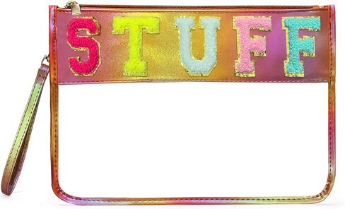 Clear Stuff Bag for Travel,Chenille Letter Sewn On Zipper Pouch, PVC&PU Leather Cosmetic Bags,Sunscreen Bag, Toiletry Bag, Water-proof Makeup Bag For Women and Children, Gym, Grass (Green) in Saudi Arabia