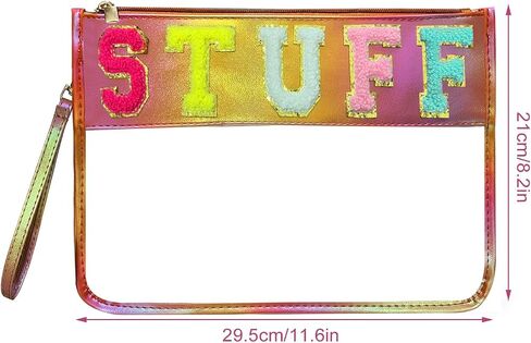 Clear Stuff Bag for Travel,Chenille Letter Sewn On Zipper Pouch, PVC&PU Leather Cosmetic Bags,Sunscreen Bag, Toiletry Bag, Water-proof Makeup Bag For Women and Children, Gym, Grass (Green) in Saudi Arabia