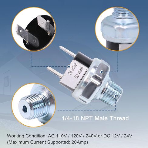2PCS 165-200psi Air Pressure Switch Tank Mount Thread 1/4"NPT 12V/24V DC 165-200 PSI Air Compressor Tank Pressure Control Switch Air Train Horn Switch Valve 1/4 inch in Saudi Arabia