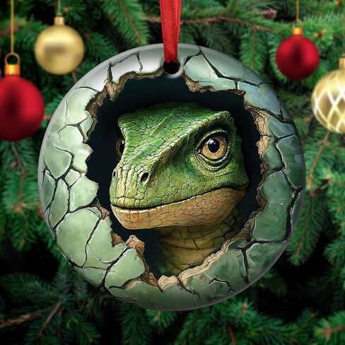 زينة عيد الميلاد على شكل ديناصور لطيف بتأثير ثلاثي الأبعاد - زخرفة T-Rex للأولاد، لمحبي الديناصورات، زينة فريدة لشجرة العطلات in Saudi Arabia