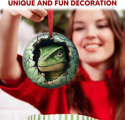 زينة عيد الميلاد على شكل ديناصور لطيف بتأثير ثلاثي الأبعاد - زخرفة T-Rex للأولاد، لمحبي الديناصورات، زينة فريدة لشجرة العطلات in Saudi Arabia