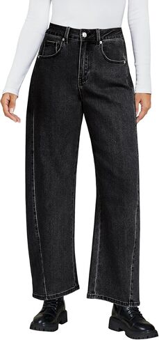 luvamia Barrel Jeans for Women High Waisted Trendy Baggy Stretch Denim Side Seamed Trouser Jeans Loose Fit Jean Pants in Saudi Arabia
