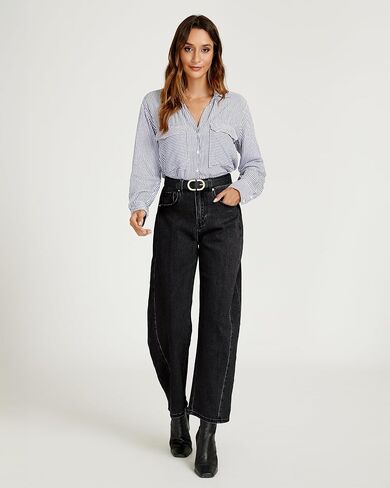 luvamia Barrel Jeans for Women High Waisted Trendy Baggy Stretch Denim Side Seamed Trouser Jeans Loose Fit Jean Pants in Saudi Arabia
