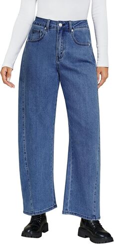 luvamia Barrel Jeans for Women High Waisted Trendy Baggy Stretch Denim Side Seamed Trouser Jeans Loose Fit Jean Pants in Saudi Arabia