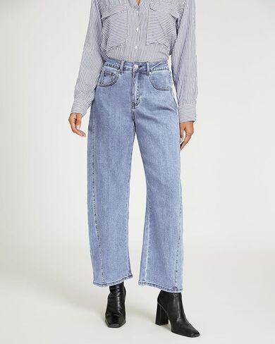 Luvamia برميل جينز للنساء عالي الخصر عصري فضفاض قابل للتمدد من قماش الدنيم ذو خياطة جانبية بنطلون جينز فضفاض مناسب in Kuwait