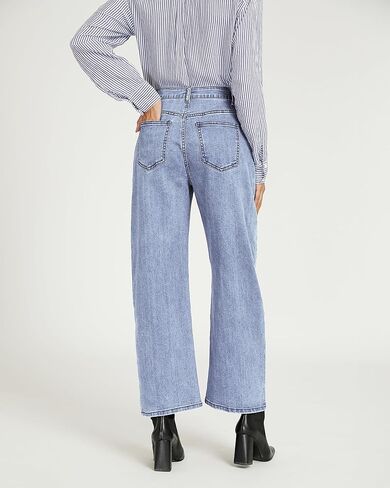 Luvamia برميل جينز للنساء عالي الخصر عصري فضفاض قابل للتمدد من قماش الدنيم ذو خياطة جانبية بنطلون جينز فضفاض مناسب in Kuwait