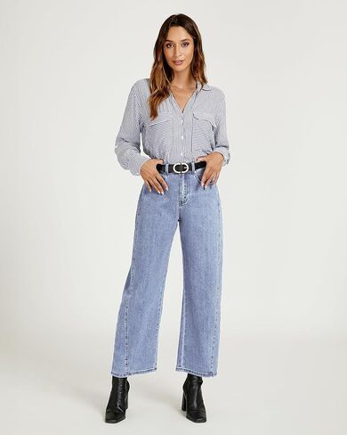 Luvamia برميل جينز للنساء عالي الخصر عصري فضفاض قابل للتمدد من قماش الدنيم ذو خياطة جانبية بنطلون جينز فضفاض مناسب in Kuwait