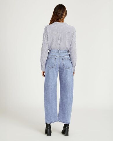 Luvamia برميل جينز للنساء عالي الخصر عصري فضفاض قابل للتمدد من قماش الدنيم ذو خياطة جانبية بنطلون جينز فضفاض مناسب in Kuwait