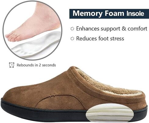 Men's Warm Fuzzy Memory Foam Suede Plush Fleece Lined House Slippers Winter Bedroom Clog Slip On Fluffy Shoes Outdoor and Indoor in Saudi Arabia