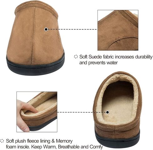 Men's Warm Fuzzy Memory Foam Suede Plush Fleece Lined House Slippers Winter Bedroom Clog Slip On Fluffy Shoes Outdoor and Indoor in Saudi Arabia