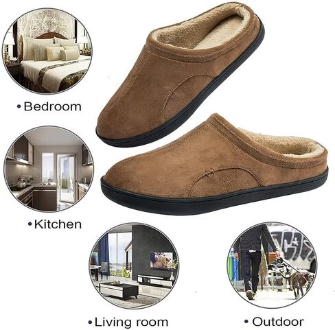 Men's Warm Fuzzy Memory Foam Suede Plush Fleece Lined House Slippers Winter Bedroom Clog Slip On Fluffy Shoes Outdoor and Indoor in Saudi Arabia