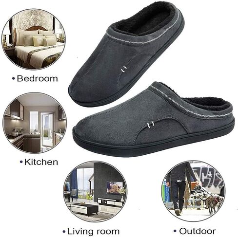 Men's Warm Fuzzy Memory Foam Suede Plush Fleece Lined House Slippers Winter Bedroom Clog Slip On Fluffy Shoes Outdoor and Indoor in Saudi Arabia