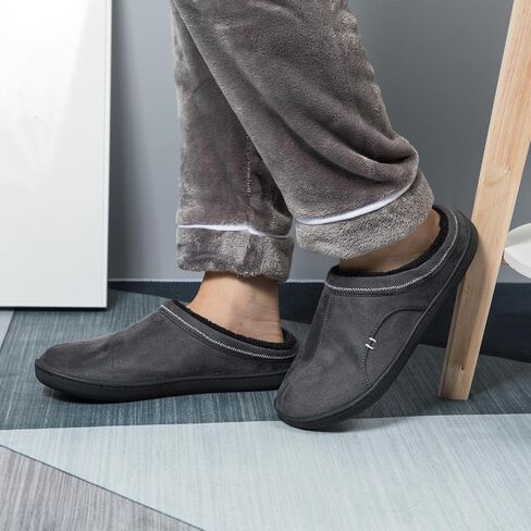 Men's Warm Fuzzy Memory Foam Suede Plush Fleece Lined House Slippers Winter Bedroom Clog Slip On Fluffy Shoes Outdoor and Indoor in Saudi Arabia