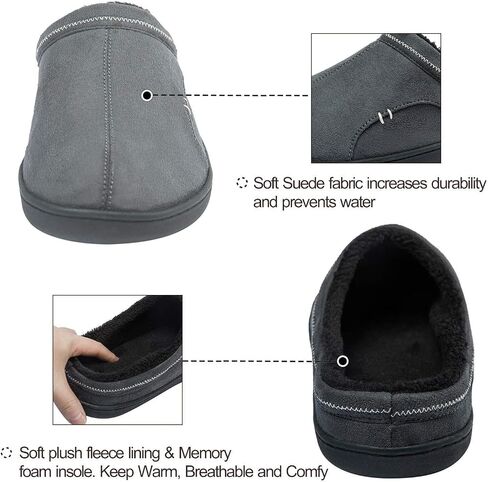 Men's Warm Fuzzy Memory Foam Suede Plush Fleece Lined House Slippers Winter Bedroom Clog Slip On Fluffy Shoes Outdoor and Indoor in Saudi Arabia