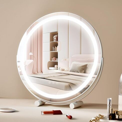 مرآة مكياج VEVOR مقاس 20 بوصة مع أضواء، مرآة مكياج LED 3 أوضاع إضاءة ملونة، مع مرآة تكبير 5X، تحكم ذكي باللمس، دوران 360 درجة، مرآة مكياج مستديرة مضاءة لطاولة غرفة النوم (أبيض) in Saudi Arabia