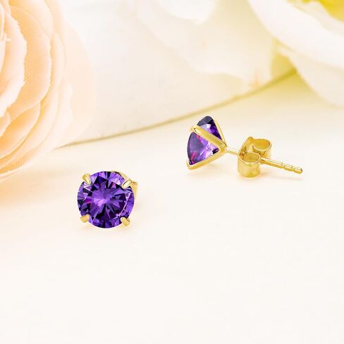 14K Solid Gold Birthstone Stud Earrings for Women, Yellow Gold Classic 4-Prong Set Brillant Round Cut Simulated Diamond Stud Earrings Women Jewelry Gifts in Kuwait