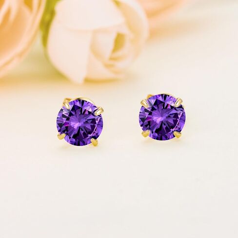 14K Solid Gold Birthstone Stud Earrings for Women, Yellow Gold Classic 4-Prong Set Brillant Round Cut Simulated Diamond Stud Earrings Women Jewelry Gifts in Kuwait