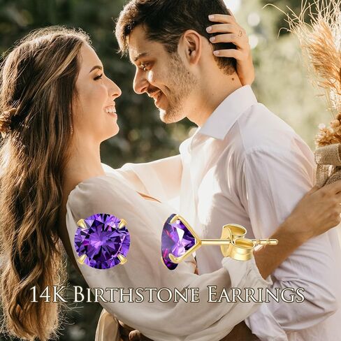 14K Solid Gold Birthstone Stud Earrings for Women, Yellow Gold Classic 4-Prong Set Brillant Round Cut Simulated Diamond Stud Earrings Women Jewelry Gifts in Kuwait