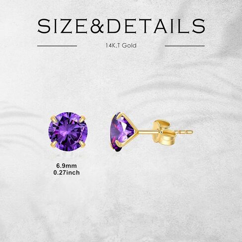 14K Solid Gold Birthstone Stud Earrings for Women, Yellow Gold Classic 4-Prong Set Brillant Round Cut Simulated Diamond Stud Earrings Women Jewelry Gifts in Kuwait