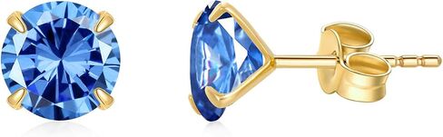 14K Solid Gold Birthstone Stud Earrings for Women, Yellow Gold Classic 4-Prong Set Brillant Round Cut Simulated Diamond Stud Earrings Women Jewelry Gifts in Kuwait