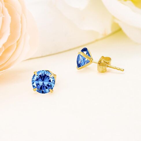14K Solid Gold Birthstone Stud Earrings for Women, Yellow Gold Classic 4-Prong Set Brillant Round Cut Simulated Diamond Stud Earrings Women Jewelry Gifts in Kuwait