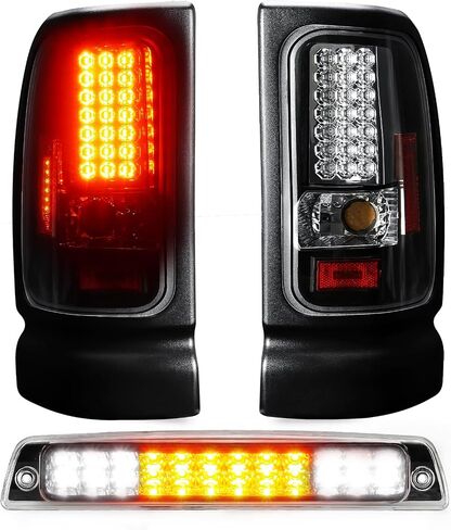 ضوء خلفي Tresound + مصباح شحن الفرامل الثالث الثالث لسيارة Dodge Ram 1500 1994-2001، Ram 2500 3500 1994-2002، ضوء إيقاف عالٍ خلفي LED مجموعة الضوء الخلفي غطاء كروم عدسة شفافة in Kuwait