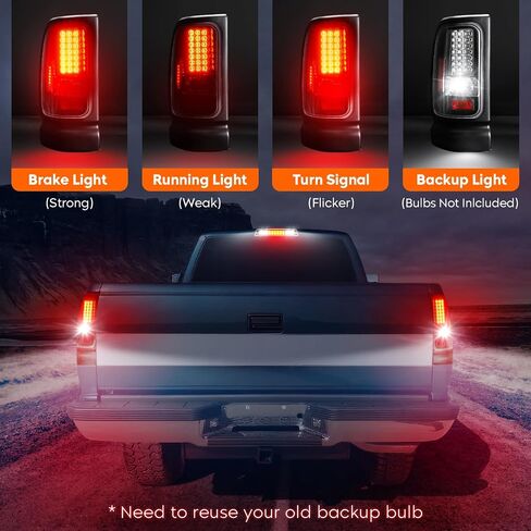 ضوء خلفي Tresound + مصباح شحن الفرامل الثالث الثالث لسيارة Dodge Ram 1500 1994-2001، Ram 2500 3500 1994-2002، ضوء إيقاف عالٍ خلفي LED مجموعة الضوء الخلفي غطاء كروم عدسة شفافة in Kuwait