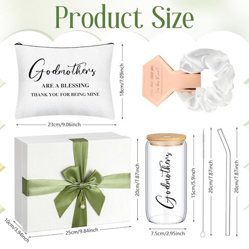 Skylety Godmother Proposal Gifts Set 16 oz Coffee Glass Godmother Cosmetic Bag White Hair Scrunchies,Gift Box, Christmas Gifts for Godmother, Christmas Wedding Holiday Appreciated Gift in Saudi Arabia