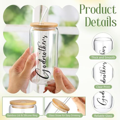 Skylety Godmother Proposal Gifts Set 16 oz Coffee Glass Godmother Cosmetic Bag White Hair Scrunchies,Gift Box, Christmas Gifts for Godmother, Christmas Wedding Holiday Appreciated Gift in Saudi Arabia