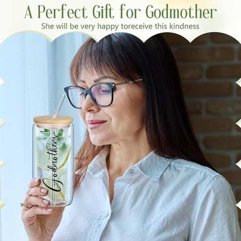 Skylety Godmother Proposal Gifts Set 16 oz Coffee Glass Godmother Cosmetic Bag White Hair Scrunchies,Gift Box, Christmas Gifts for Godmother, Christmas Wedding Holiday Appreciated Gift in Saudi Arabia