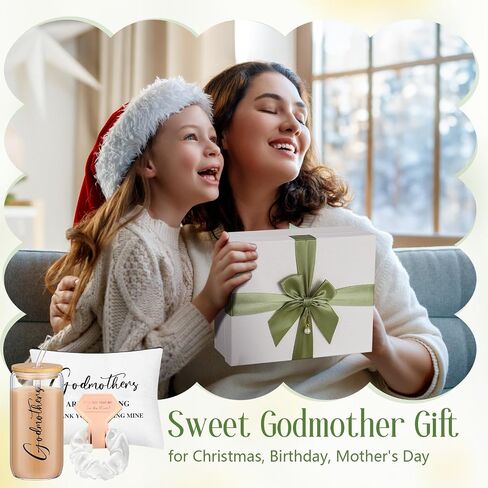 Skylety Godmother Proposal Gifts Set 16 oz Coffee Glass Godmother Cosmetic Bag White Hair Scrunchies,Gift Box, Christmas Gifts for Godmother, Christmas Wedding Holiday Appreciated Gift in Saudi Arabia