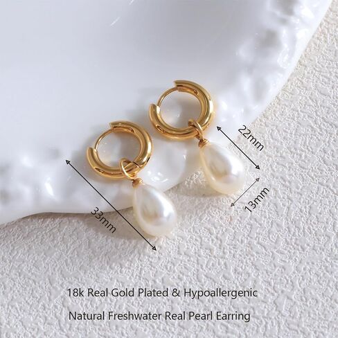 Natural Freshwater Pearl Lever Back Earring for Women 18k Real Gold Plated Huggie Hoop Earring Natural Gemstone Pearl Bead Drop Jewelry Christmas Gift for Wife Girlfriend Daughter in Kuwait