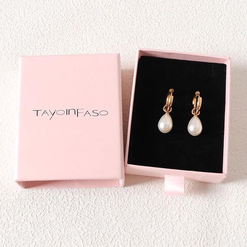 Natural Freshwater Pearl Lever Back Earring for Women 18k Real Gold Plated Huggie Hoop Earring Natural Gemstone Pearl Bead Drop Jewelry Christmas Gift for Wife Girlfriend Daughter in Kuwait