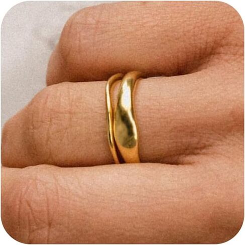 2 قطعة خواتم ذهبية للنساء 14k مطلية بالذهب خواتم رفيعة قابلة للتكديس للنساء خواتم غير تشويه خواتم مجوهرات جمالية مقاس 6-10 in Kuwait